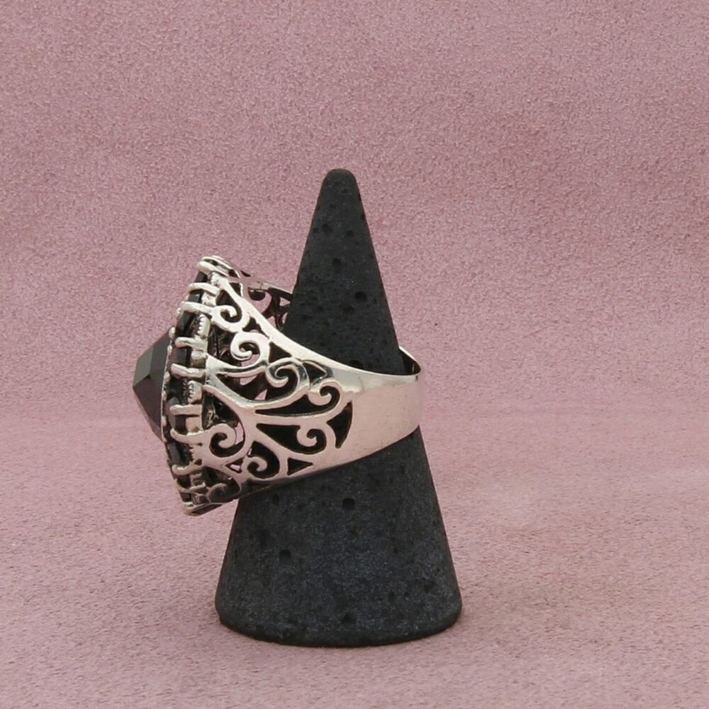sterling silver chunky marcasite & black cz cocktail ring size 8.5 - Picture 2 of 3